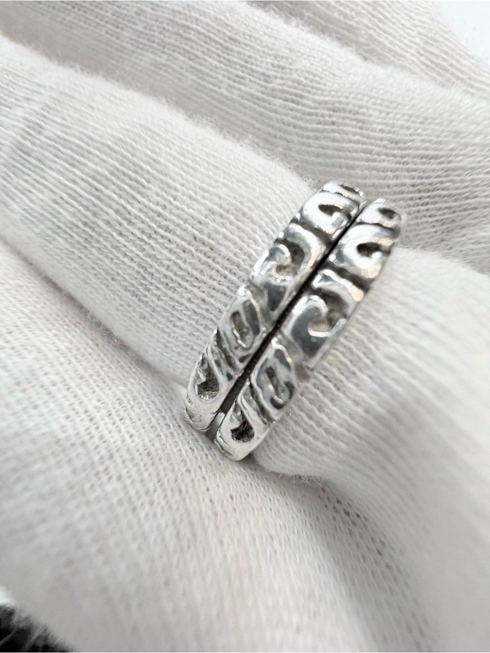 Two Stackable Sterling Silver Rings with Swirl Pattern - Size 6-3/4